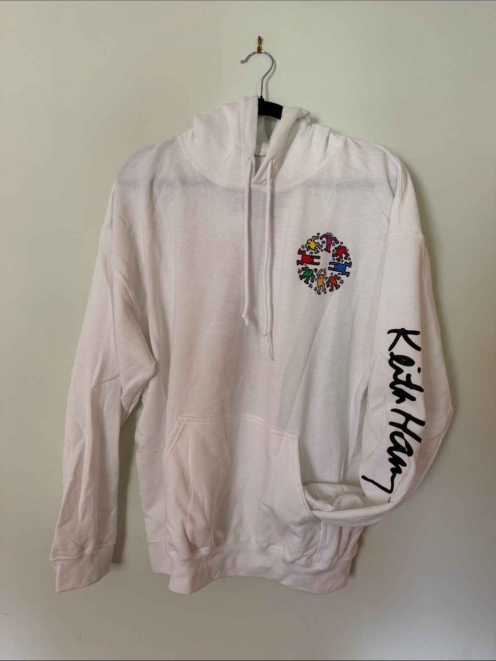 Keith Haring White Pullover Hoodie with Signature Graphic